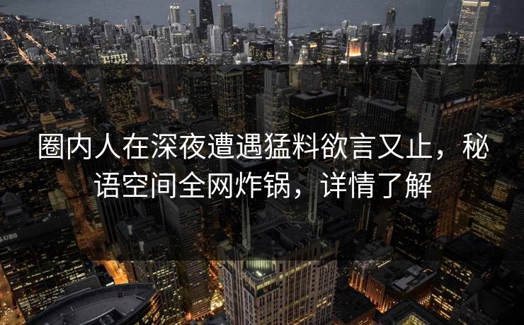 圈内人在深夜遭遇猛料欲言又止,秘语空间全网炸锅,详情了解